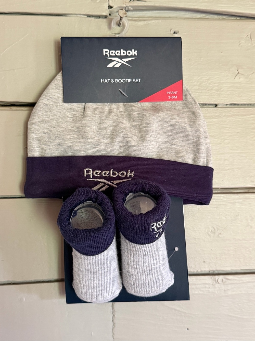 Reebok Infant Hat & Bootie Set - Gray and Purple